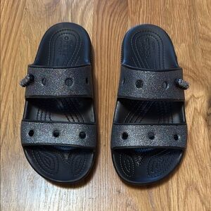 Crocs Classic Sandal/Slide, Black w/Multicolored Glitter, Size 6